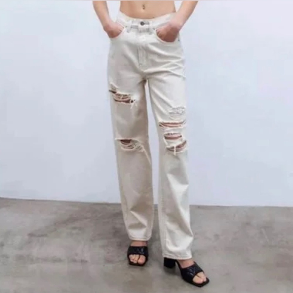 NWT BDG — Tan Cream High Rise Baggy Ripped Jeans